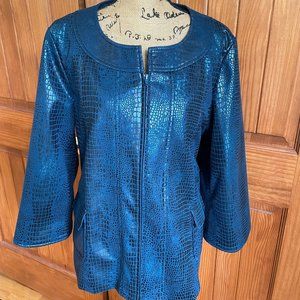Susan Graver:  Faux Alligator Skin Blazer, Blue, Size XL